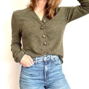 Anthropologie Saturday Sunday Green Heather Henley Button Down Knit Sweater L